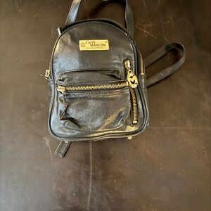 Carla Mancini Black Leather Mini Backpack/Handbag